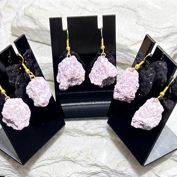 Lilac Lepidolite Raw Crystal Earrings Pair (Gold Stainless Steel Hooks)