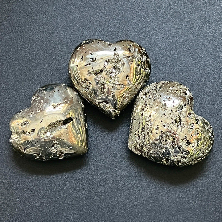 Iron Pyrite Puffy Hearts ( 5 Pcs ) Bulk Wholesale Lot Large Druzy Crystal Polished Carved Fools Gold Healing Crystals And Stones