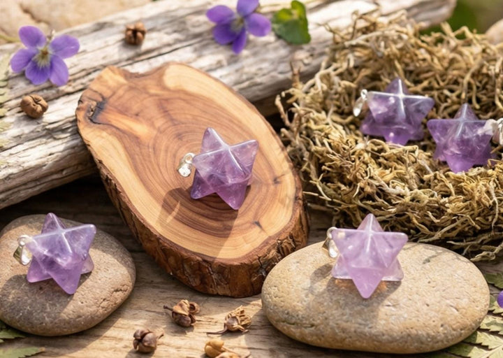 Amethyst Crystal Merkaba Pendant (Silver Bail)