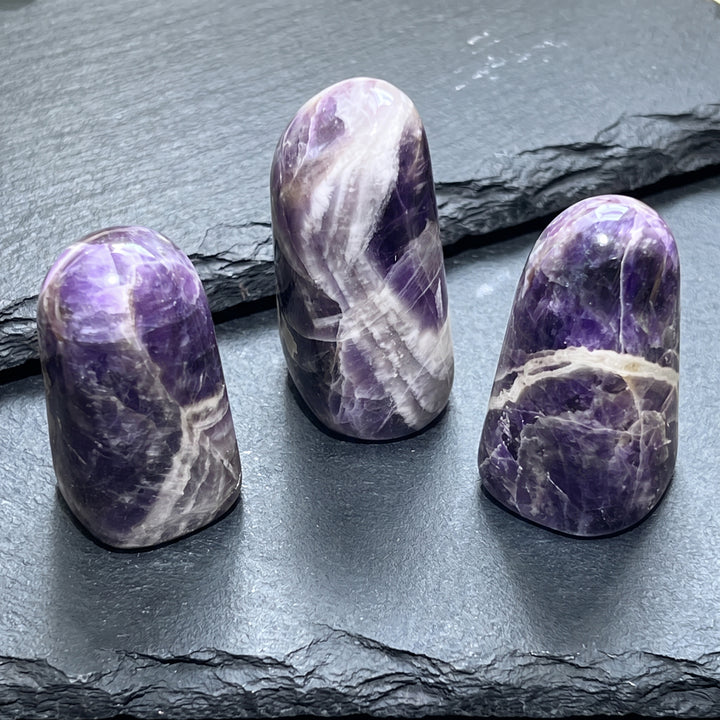 Banded Purple Amethyst Crystal Freeform Tower Carving