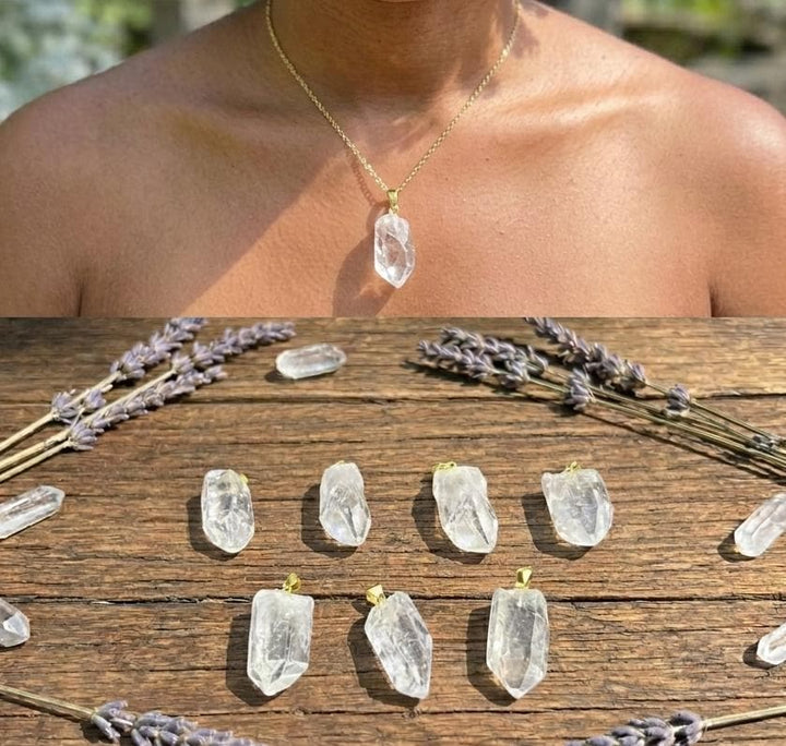 Small Petite Brazilian Quartz Crystal Point Pendant Gold Bail
