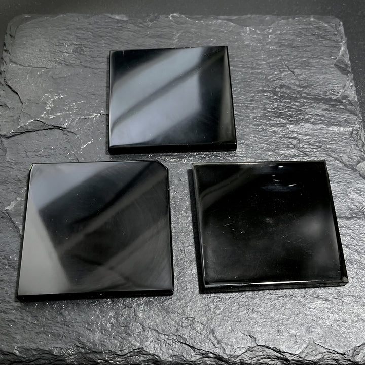 Black Obsidian Square Coaster Carving