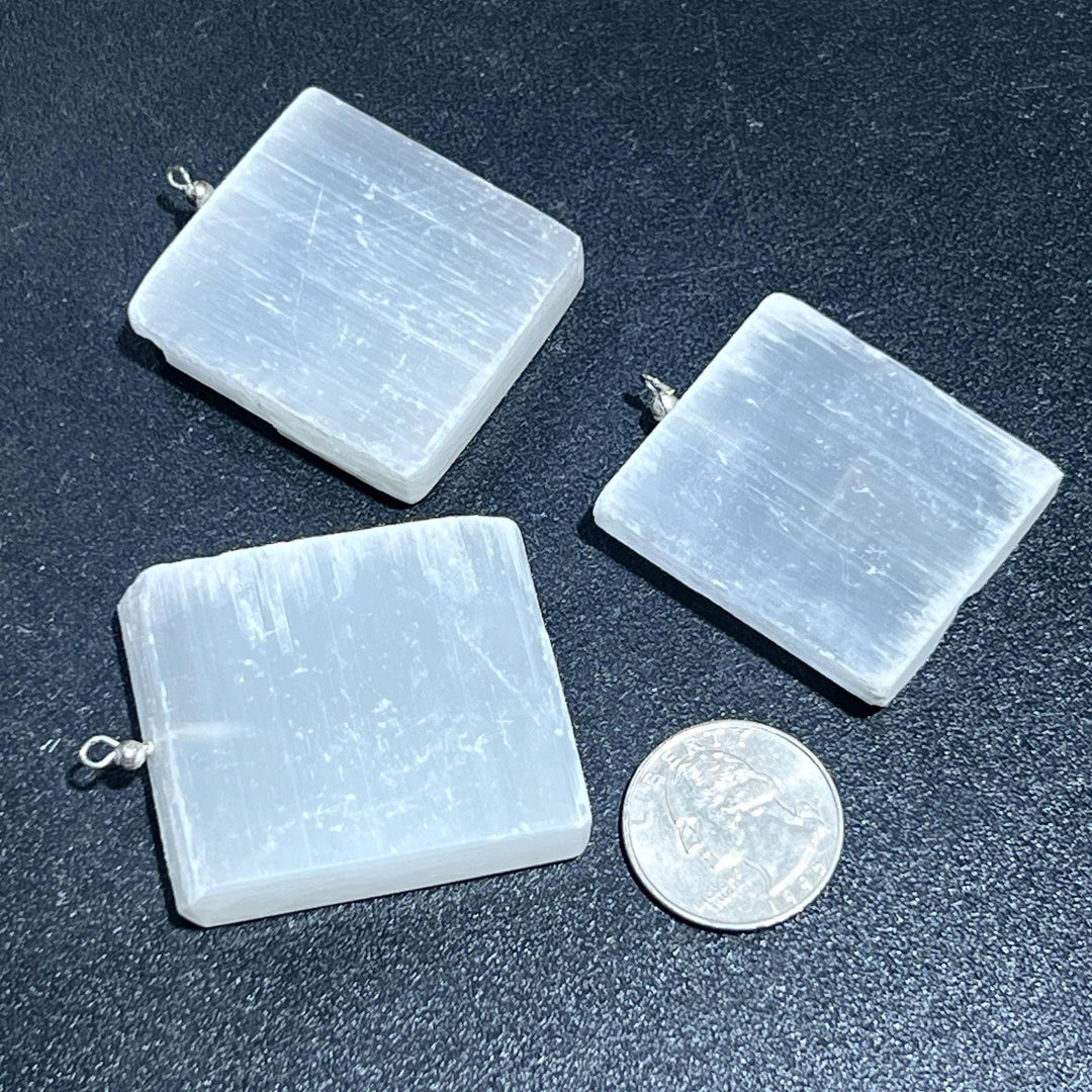 Clearance Sale Selenite Satin Spar Crystal Medallion Pendant Part