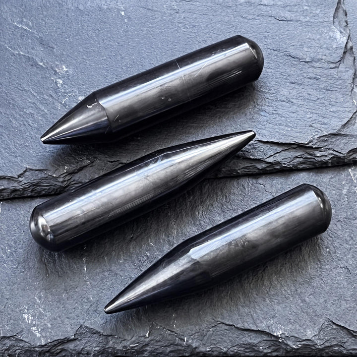Black Shungite Pendulum Point Roller Carving (4 Inches)(Type 2)