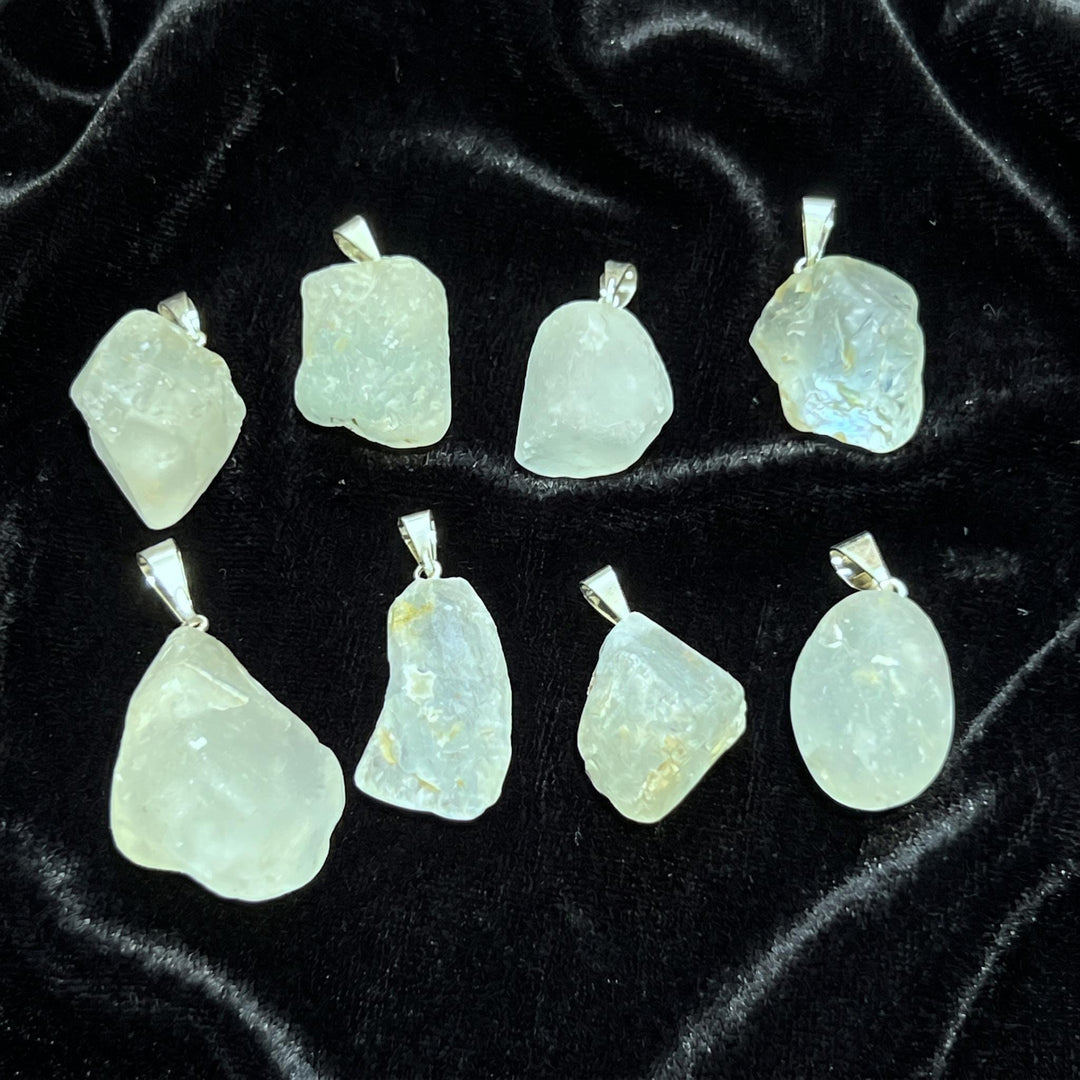 Blue Topaz Rough Raw Crystal Pendant (Silver Bail)