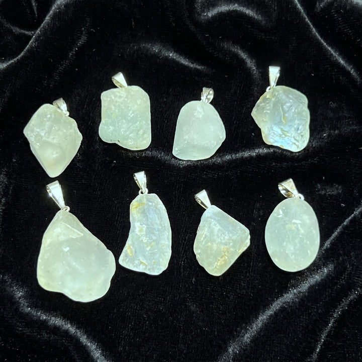 Blue Topaz Rough Raw Crystal Pendant (Silver Bail)