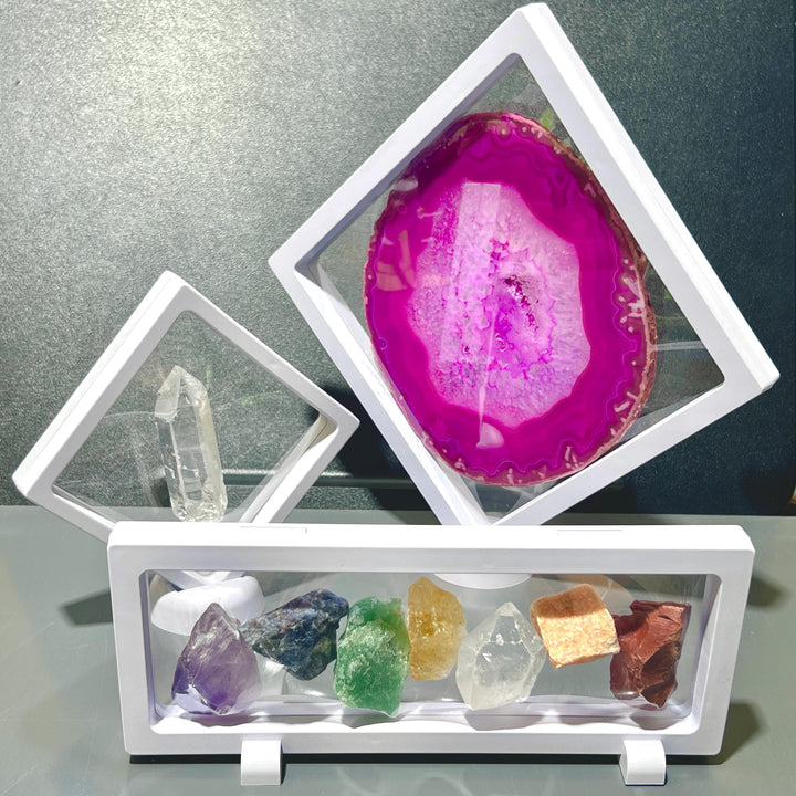 Clear Floating Display Case Frame Re-Usable Flexible Crystal Mineral Carving Collection