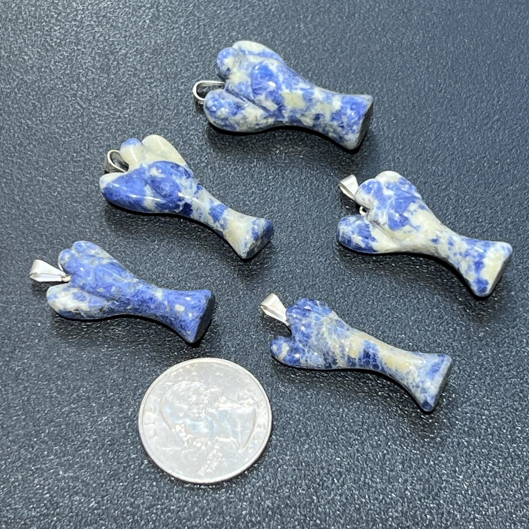 Blue Sodalite Crystal Angel Pendant (Silver Bail)