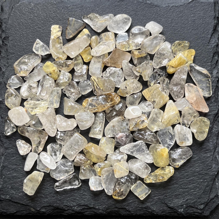Small Gold Rutilated Quartz Crystal Tumbled Stones (By The Ounce or Pound)