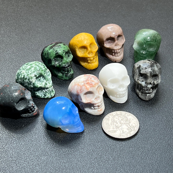 Assorted Mixed Small Skulls Gemstone Crystal Glass Carvings