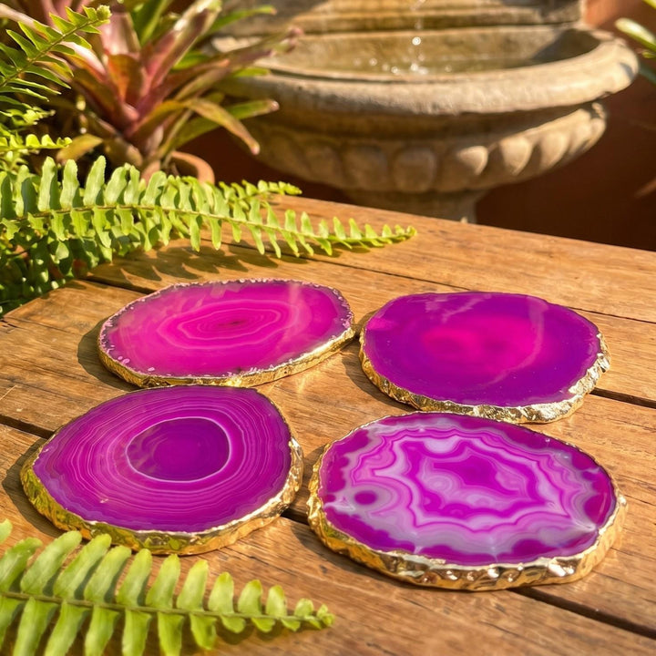 Gold Plated Pink Agate Slices (3 Inches) Coasters Escort Place Cards Painting Blanks