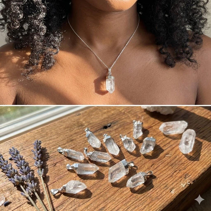 Brazilian Quartz Crystal Point Pendant Petite Electroplated Silver