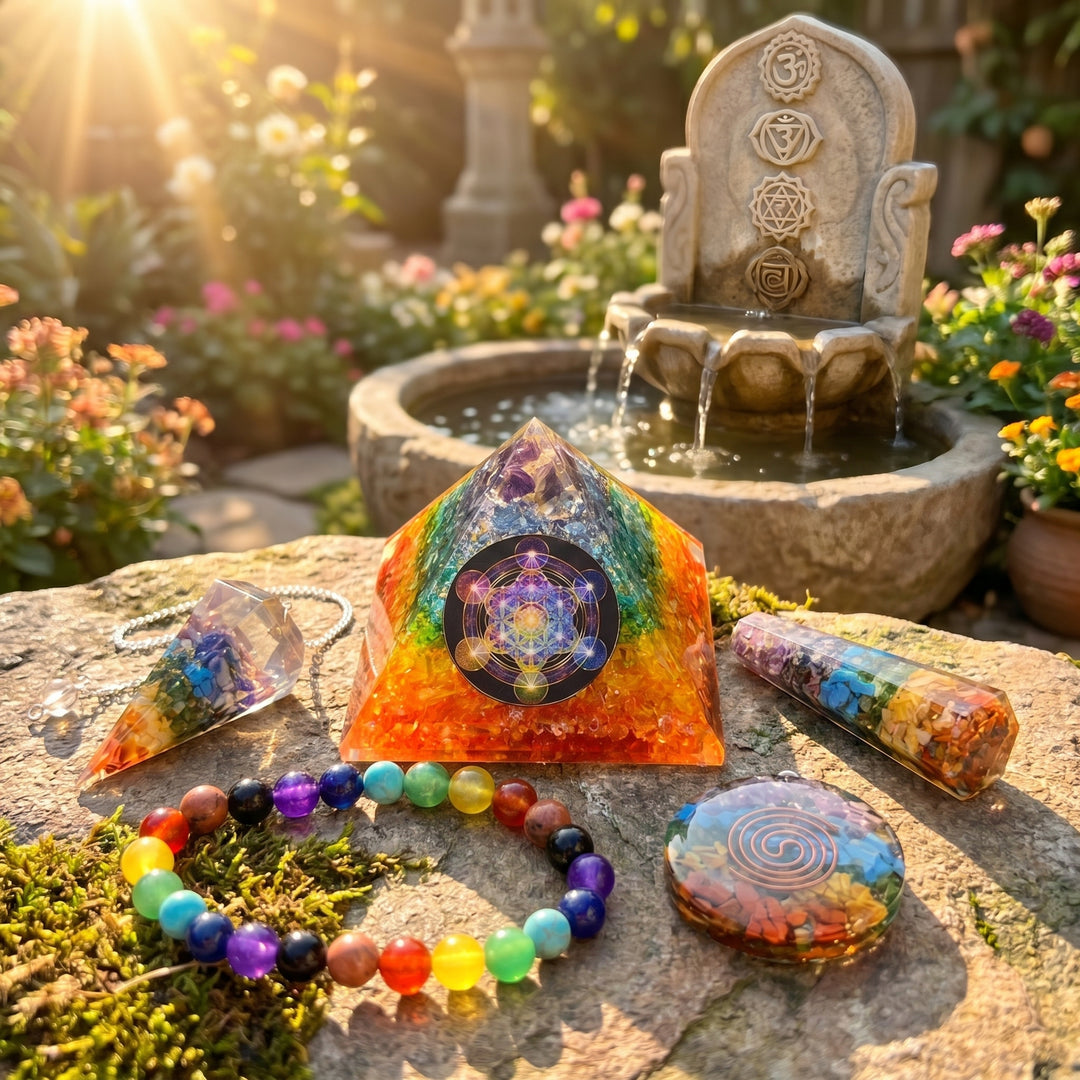7 Chakras Orgone Pyramid Carving Gift Set (5 Pieces)