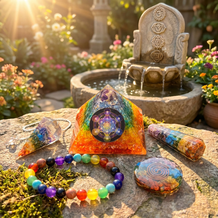 7 Chakras Orgone Pyramid Carving Gift Set (5 Pieces)
