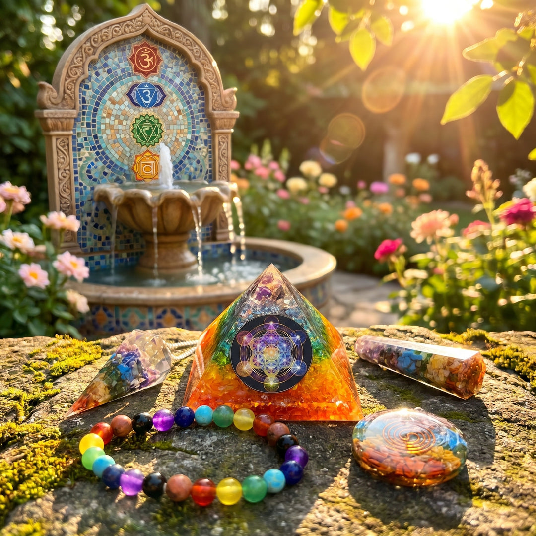 7 Chakras Orgone Pyramid Carving Gift Set (5 Pieces)