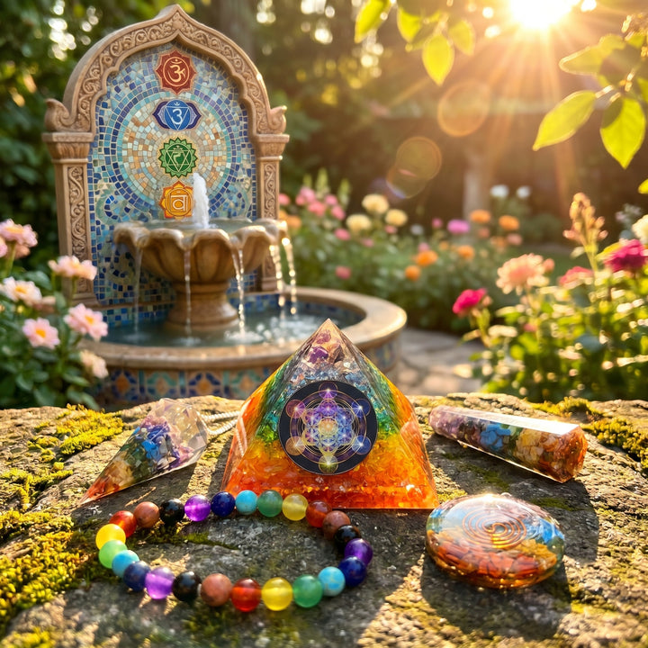 7 Chakras Orgone Pyramid Carving Gift Set (5 Pieces)