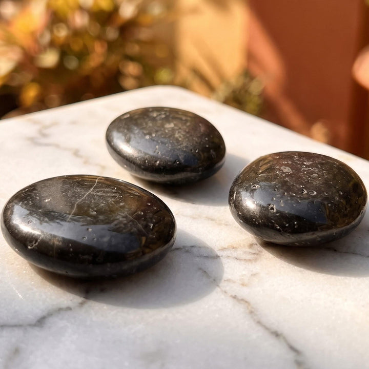 Black Tourmaline Crystal Palm Stone Carving