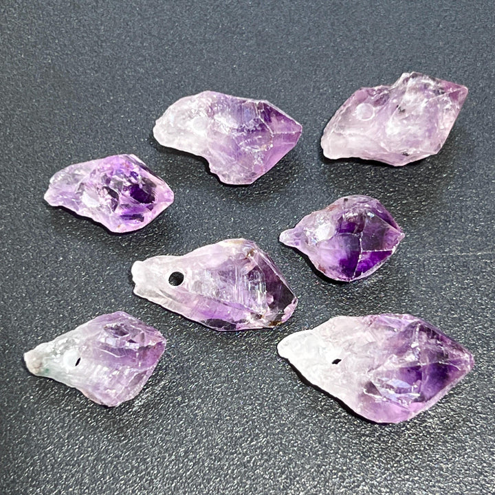 Drilled Raw Amethyst Crystal Point (3mm Hole) Rough Gemstone Jewelry Necklace Supply