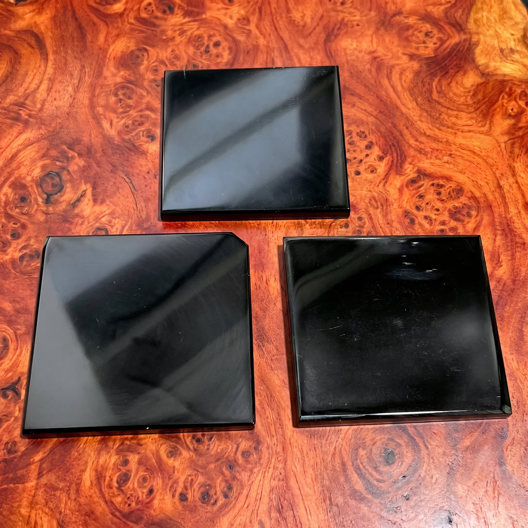 Black Obsidian Square Coaster Carving