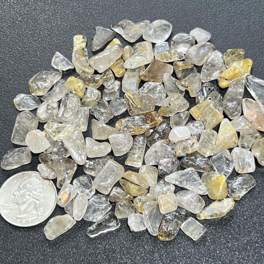 Small Gold Rutilated Quartz Crystal Tumbled Stones (By The Ounce or Pound)