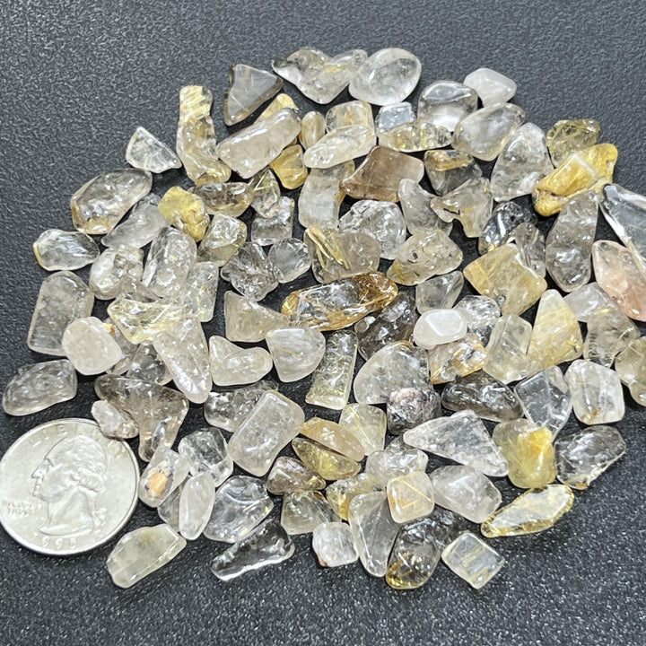 Small Gold Rutilated Quartz Crystal Tumbled Stones (By The Ounce or Pound)