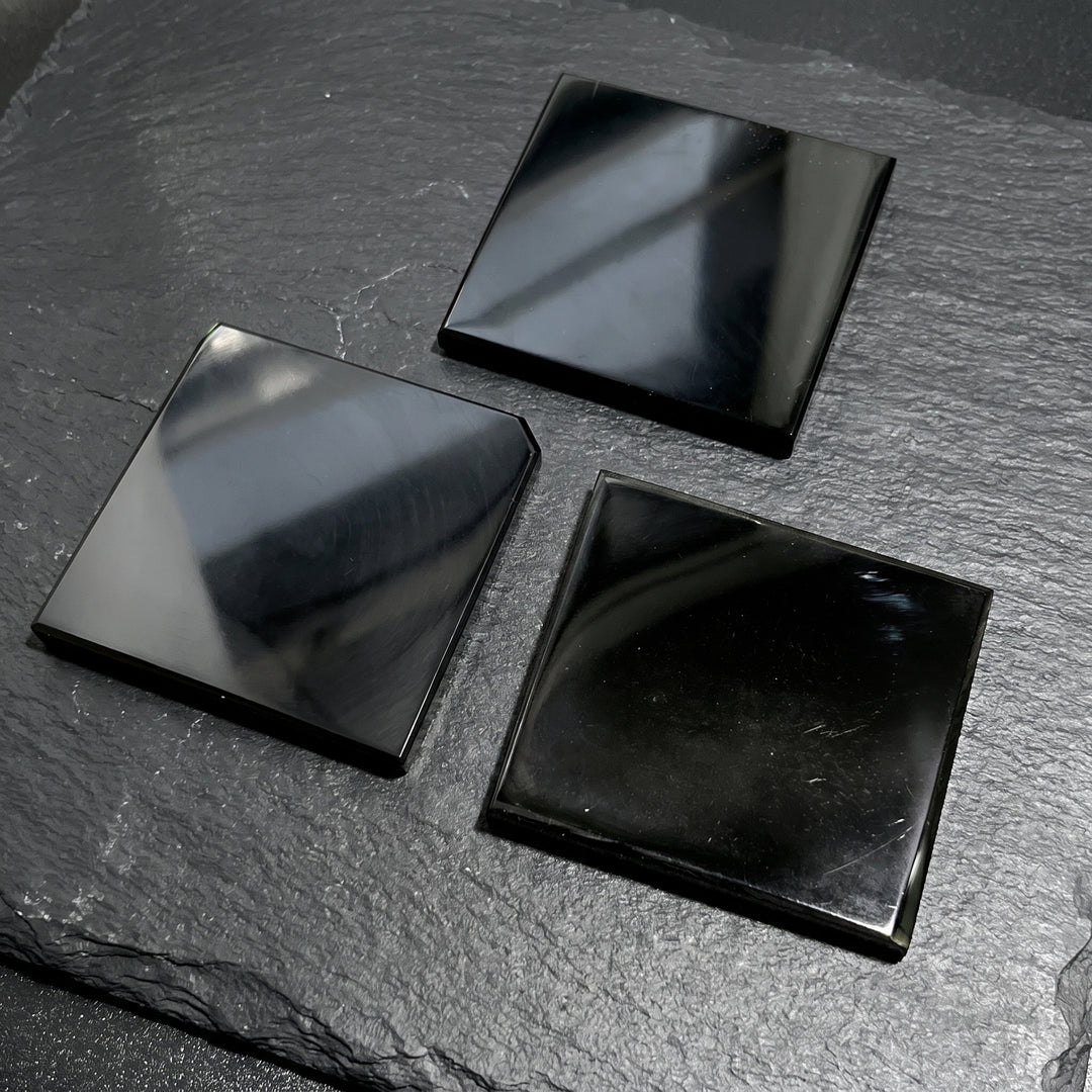 Black Obsidian Square Coaster Carving