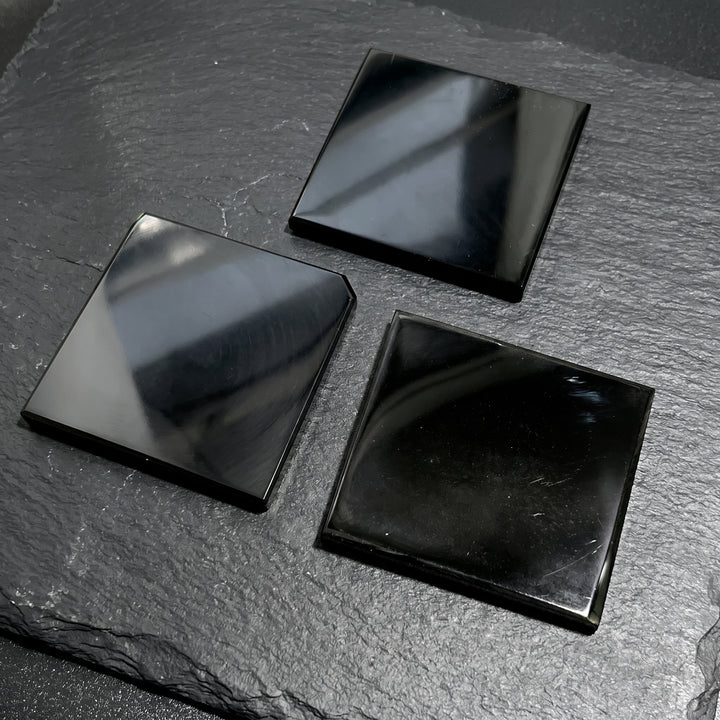 Black Obsidian Square Coaster Carving