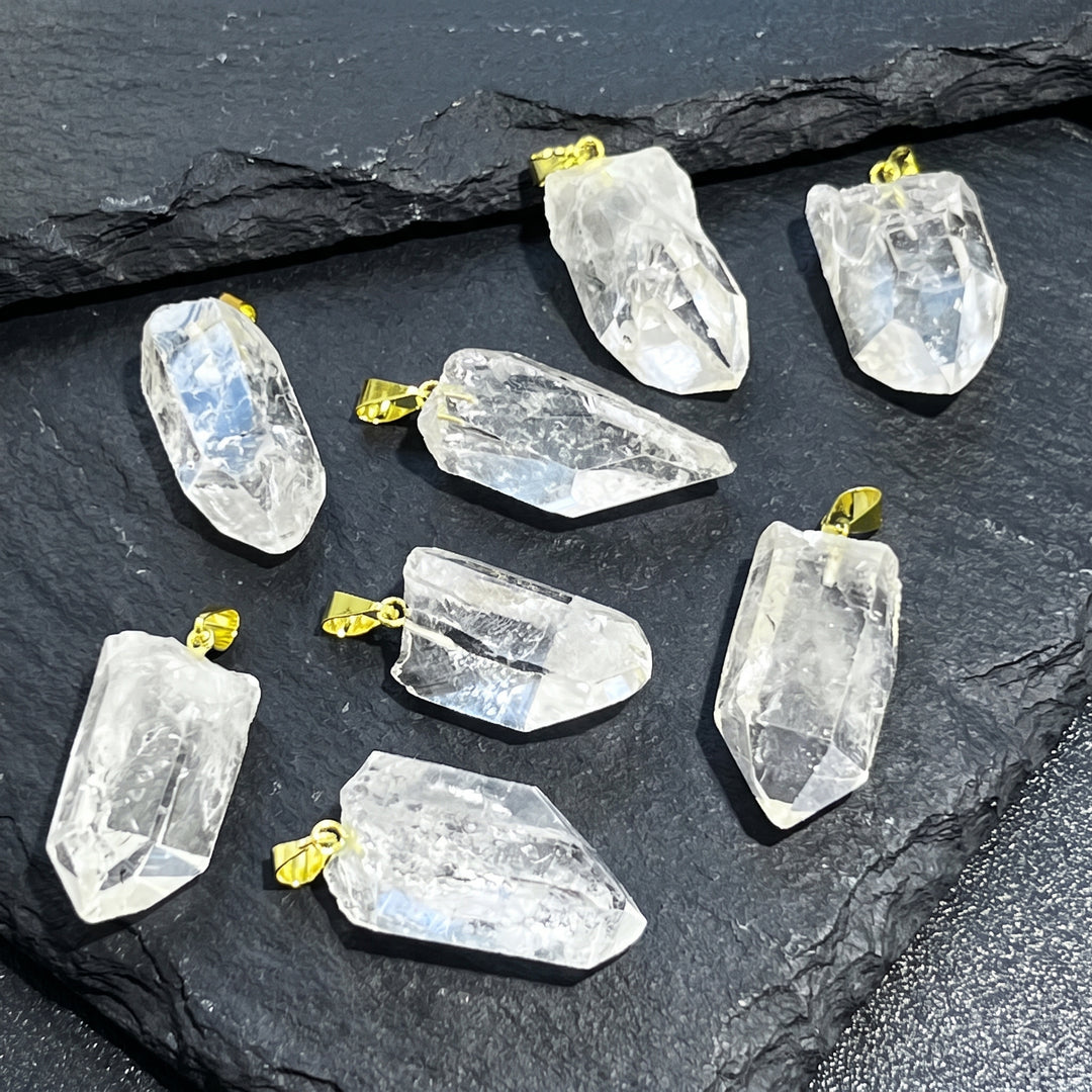 Small Petite Quartz Crystal Point Pendant (Gold Bail)
