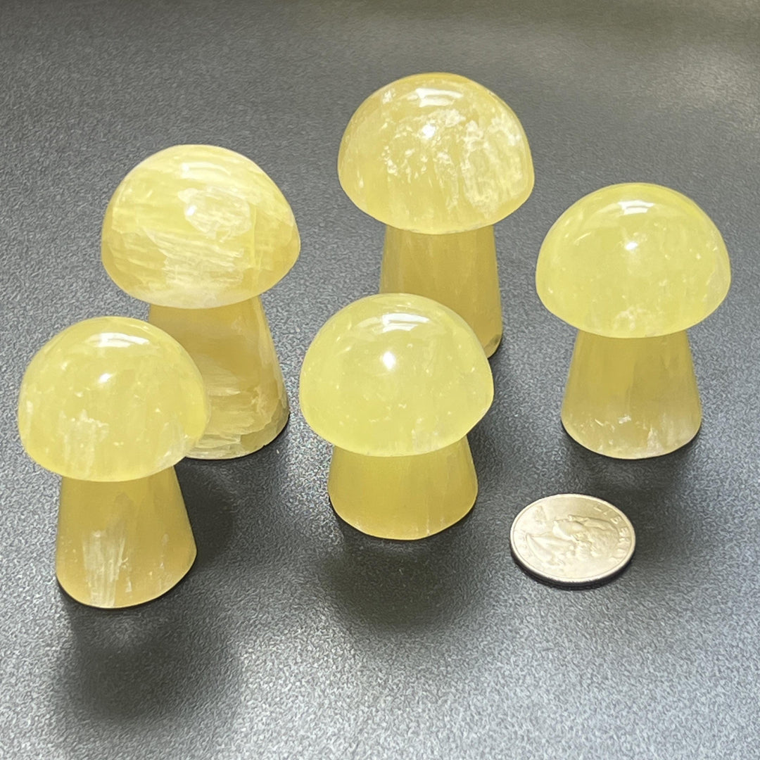 Yellow Calcite Crystal Mushroom Carving
