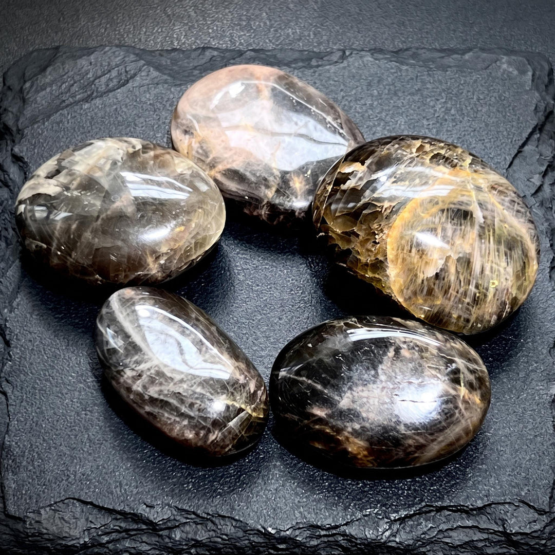 Black Moonstone Crystal Tumbled Palm Stones Carving