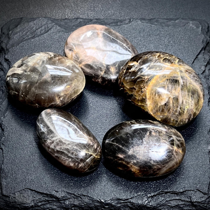 Black Moonstone Crystal Tumbled Palm Stones Carving