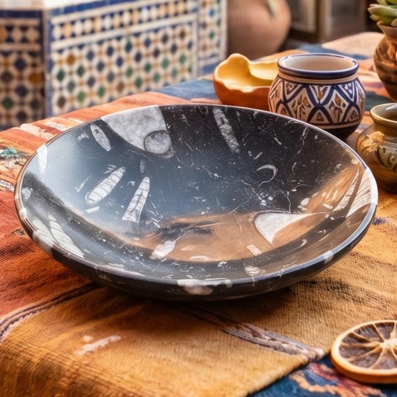 Orthoceras Fossil Stone Bowl Dish Carving (6 Inches)