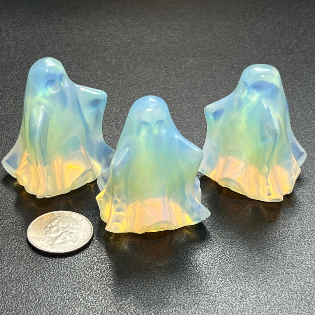 Opalite Glass Cute Spooky Ghost Crystal Carvings