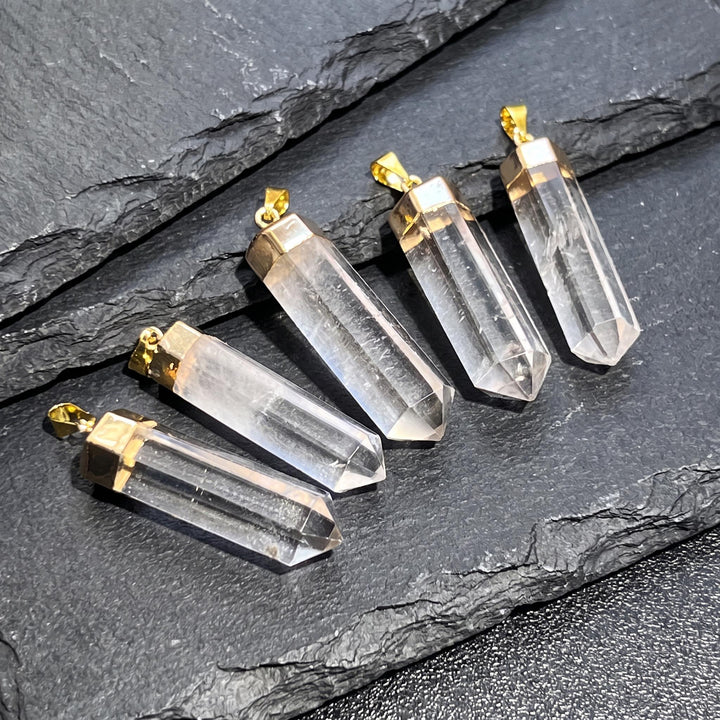 Quartz Crystal Point Pendant (Gold Electroplated)