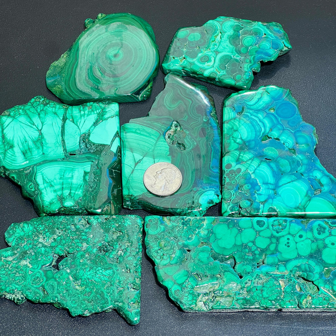 Large Green Malachite Polished Crystal Mineral Slices Slabs Freeform Carvings