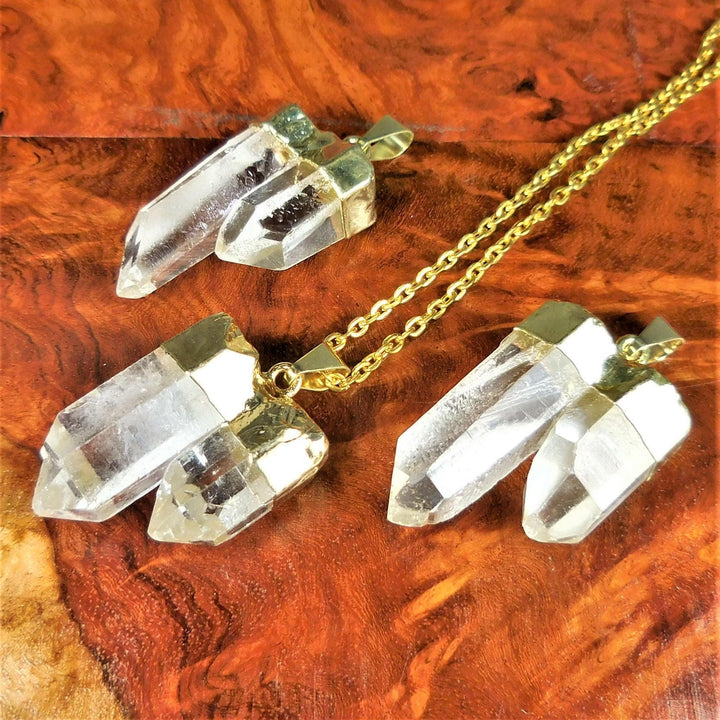 Quartz Crystal Double Point Pendant (Gold Plated) Wholesale