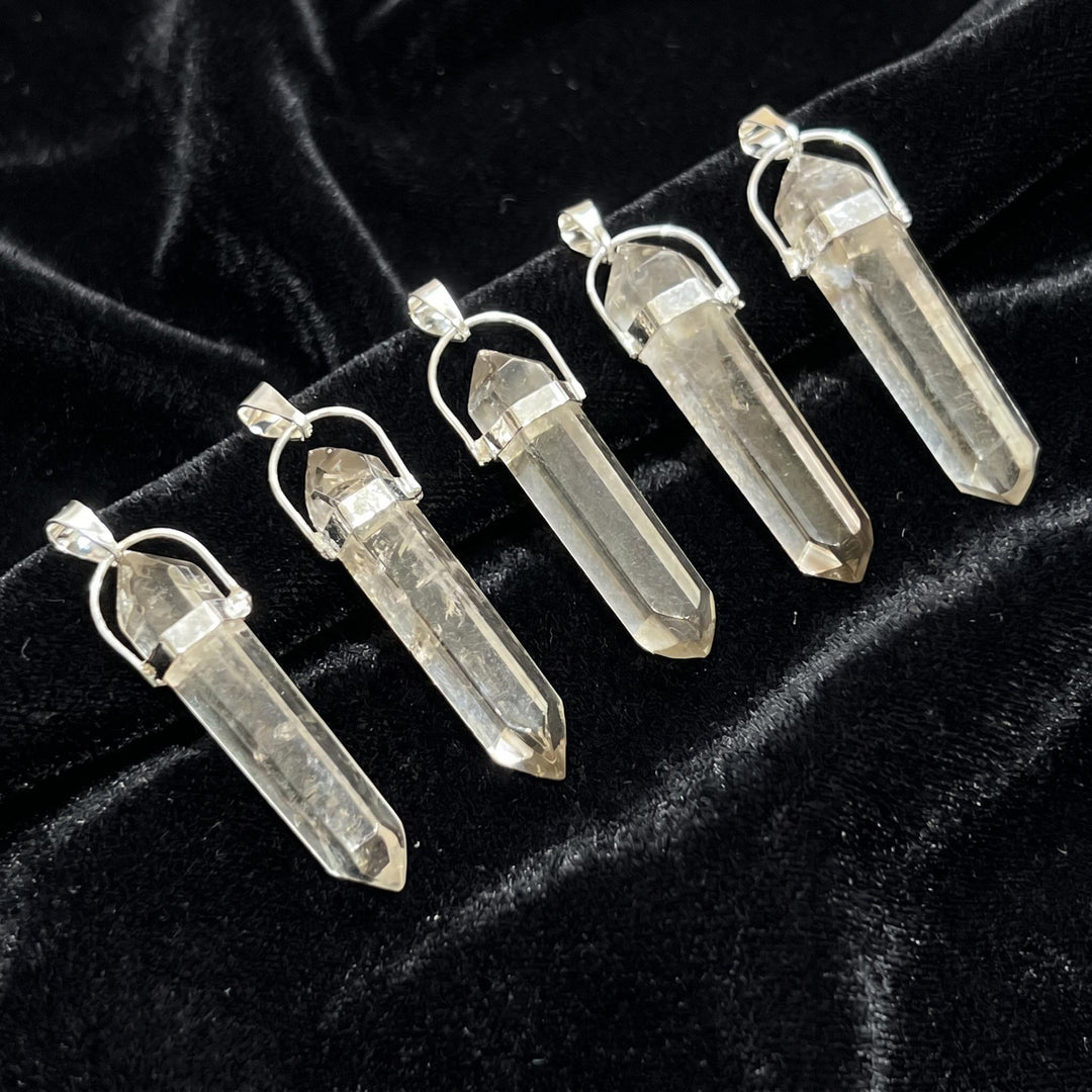 Smoky Quartz Crystal Faceted Point Pendant (Silver Plated)