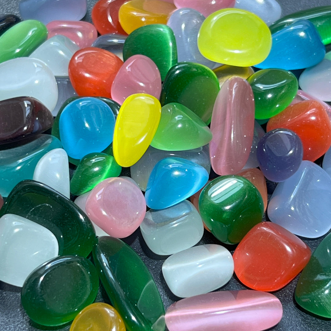 Cats Eye Glass Tumbled (1/2 lb)(8 oz) Bulk Wholesale Lot Half Pound Polished Rainbow Gemstones Healing Crystals And Stones