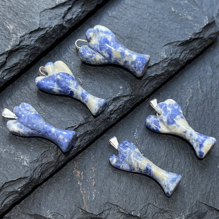 Blue Sodalite Crystal Angel Pendant (Silver Bail)