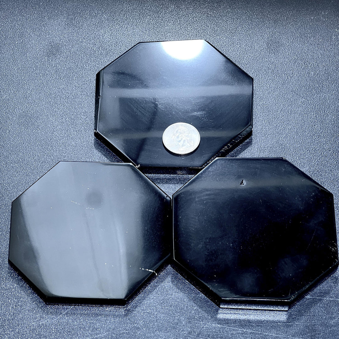 Black Obsidian Octagon Coaster Carving