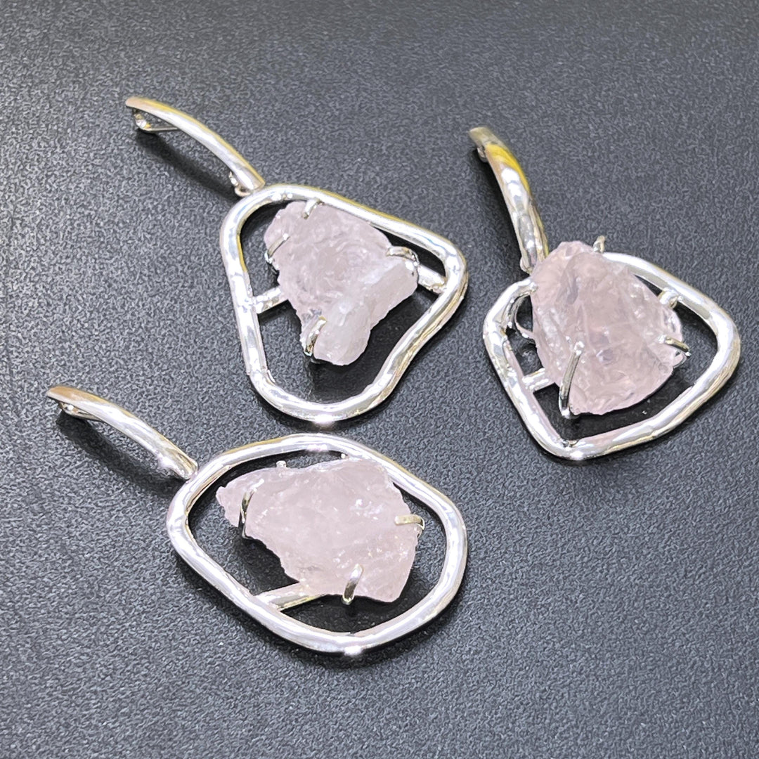 Large Rose Quartz Crystal Pendant (Silver Plated)