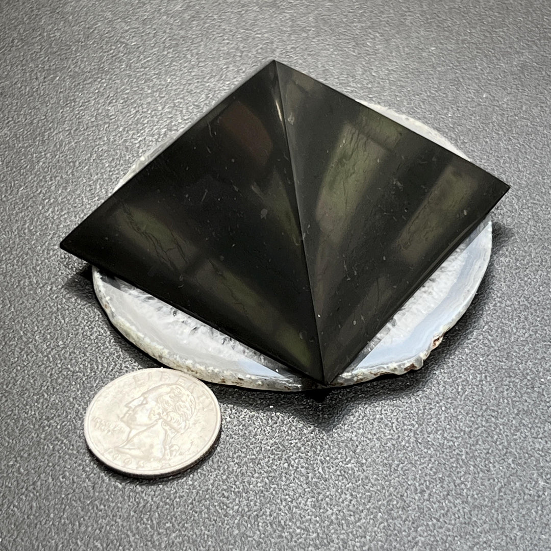 Black Shungite Pyramid Polished Type 2 Karelian Russian Mineralized Carbon Carving