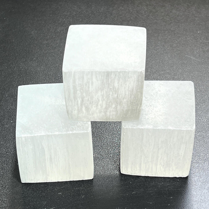 Selenite Satin Spar Crystal Cube Carving