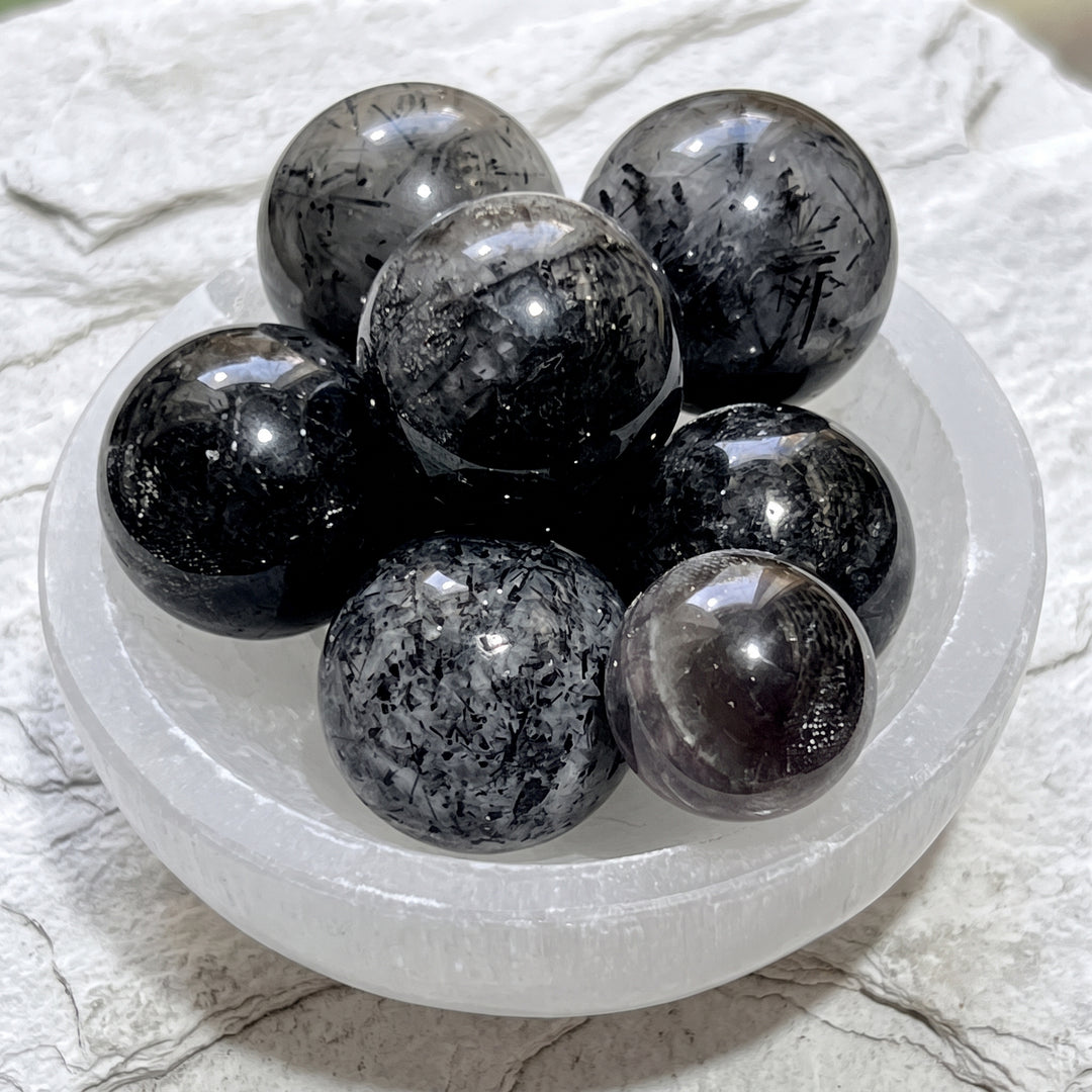Small Tourmaline Quartz Crystal Spheres (20-30mm) Marble Size Carving