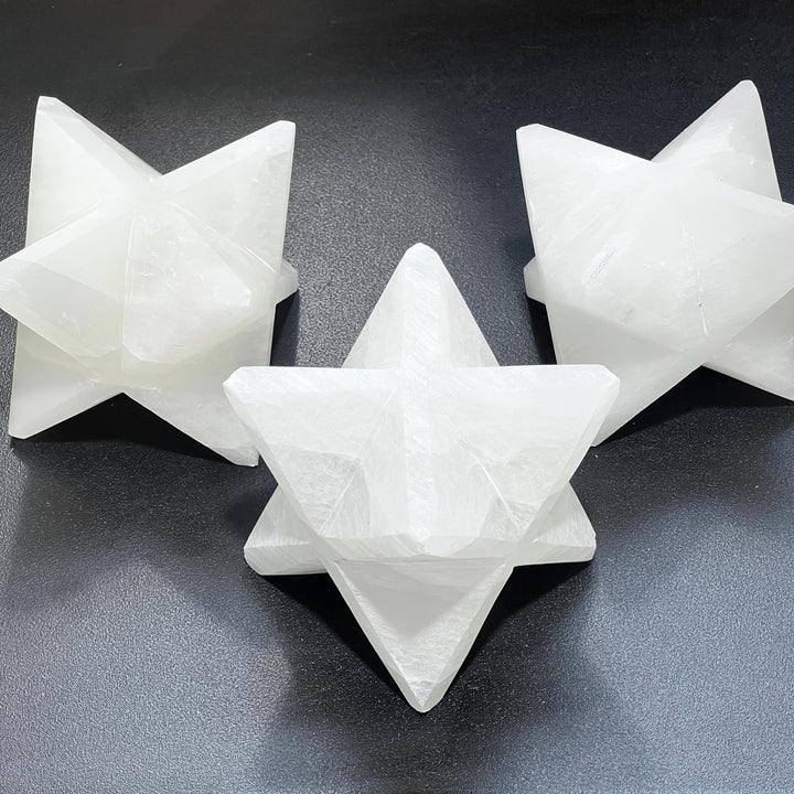 Large Selenite Crystal Merkaba Star Tetrahedron Carving