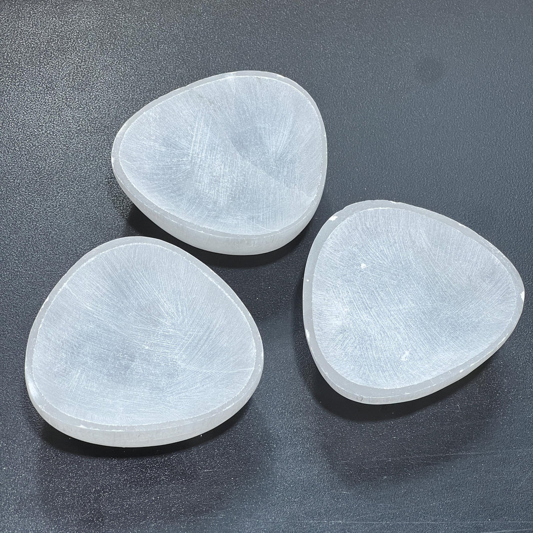 Set of 3! Selenite Satin Spar Crystal Triangle Bowl Carving (3 Inches)