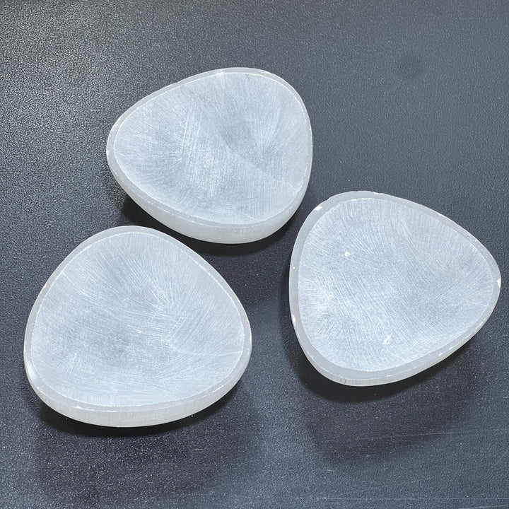 Set of 3! Selenite Satin Spar Crystal Triangle Bowl Carving (3 Inches)
