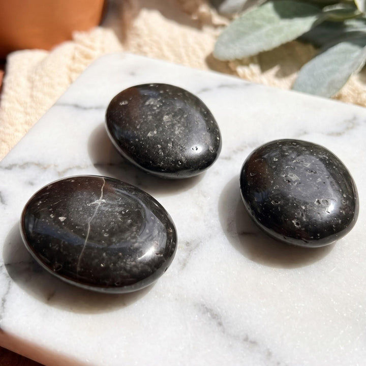 Black Tourmaline Crystal Palm Stone Carving
