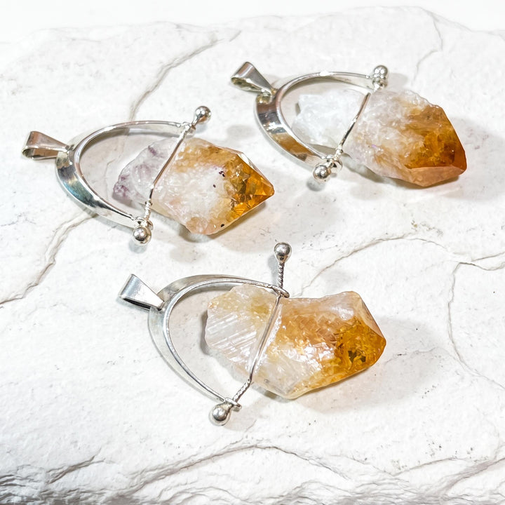 Citrine Crystal Point Pendant (Silver Plated Wire Wrapped)
