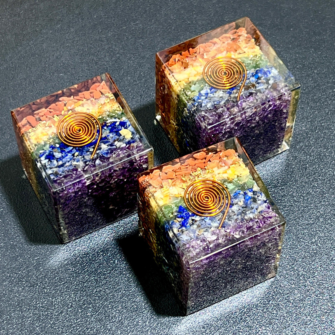 7 Chakras Stones And Crystals Resin Cube Gemstone Decor